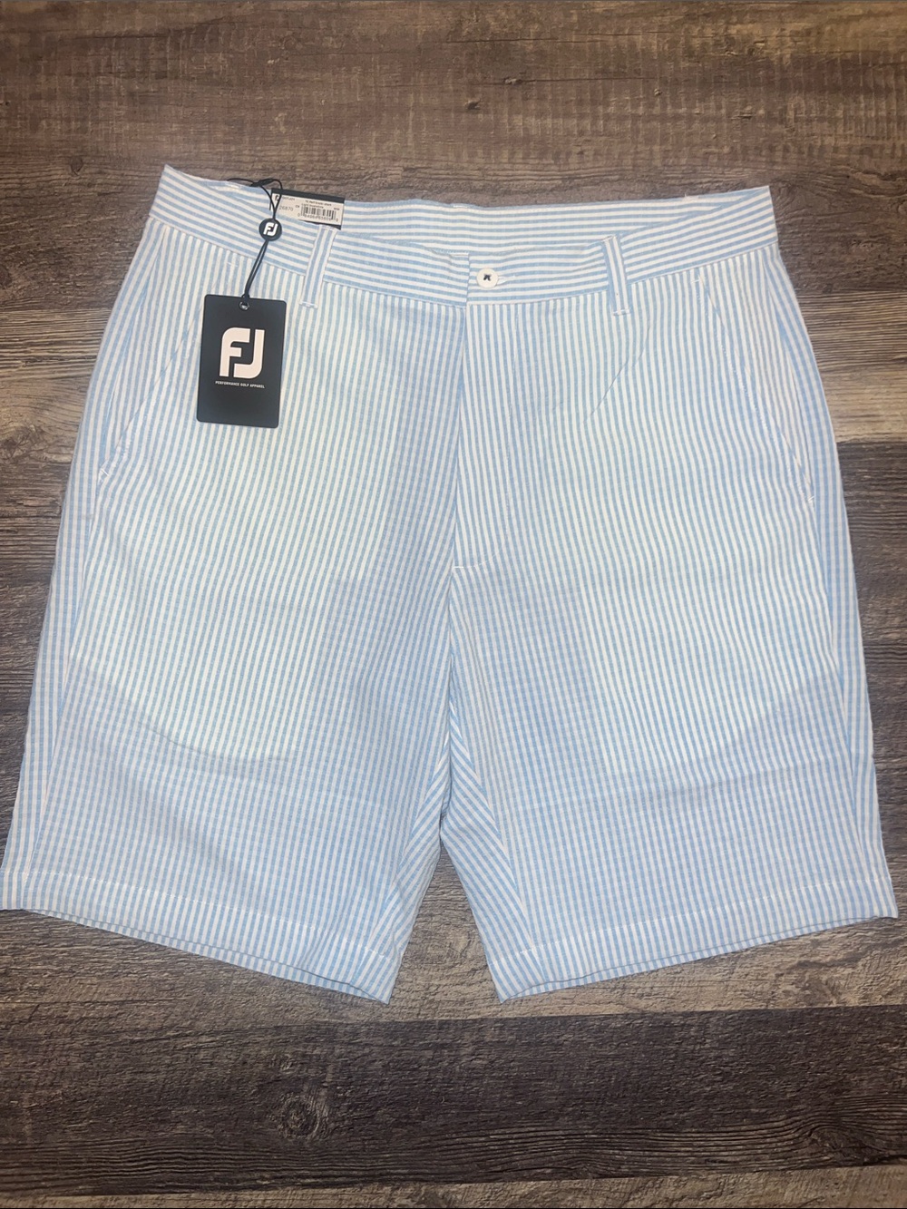 FootJoy Men’s Seersucker Golf Shorts - Light Blue & White